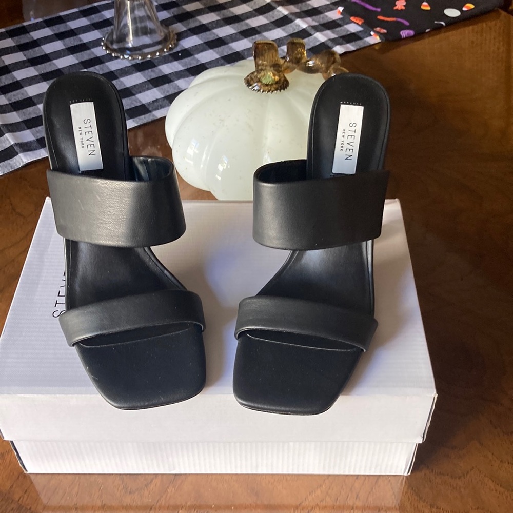 Black strappy luciite heeled shoe